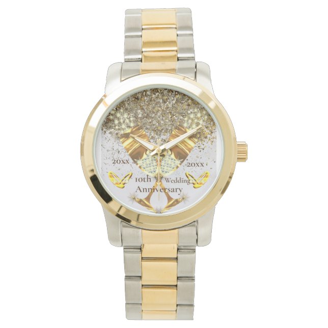 Montre 10e anniversaire mariage d'or pétillant (devant)