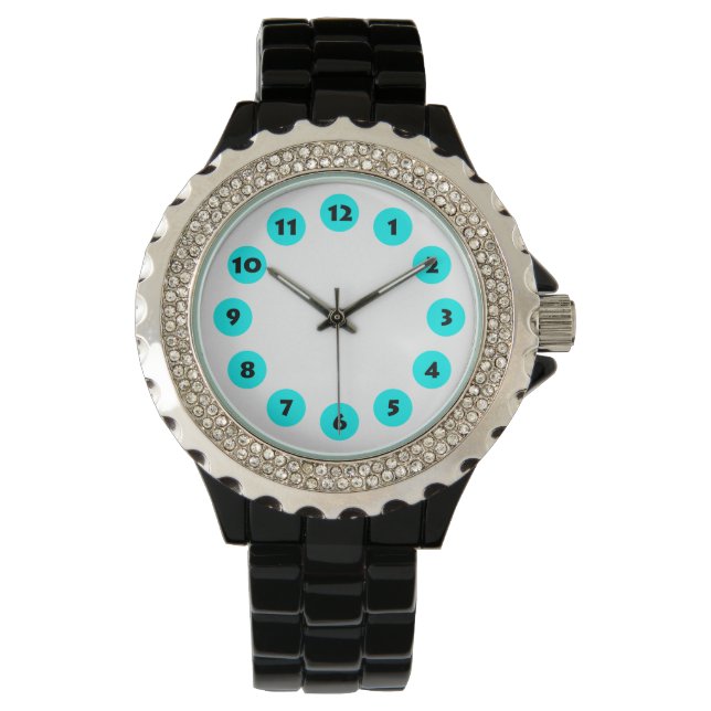 Montre 12 Spots - Cyan en blanc (devant)