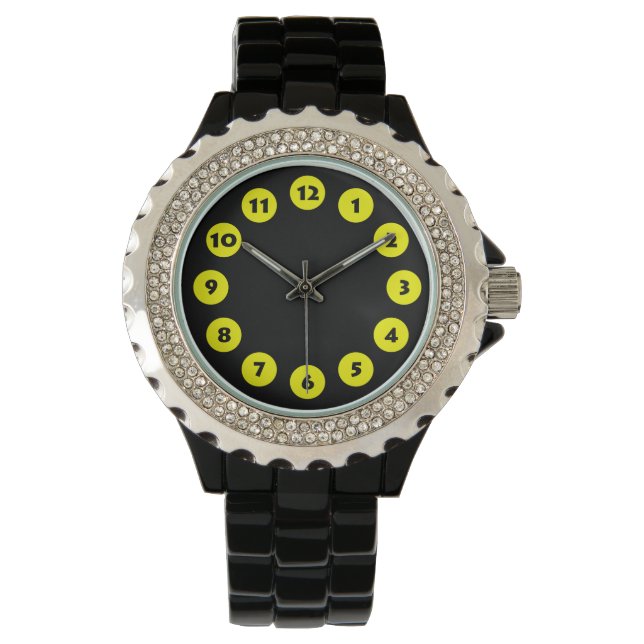 Montre 12 Spots - Jaune sur Noir (devant)