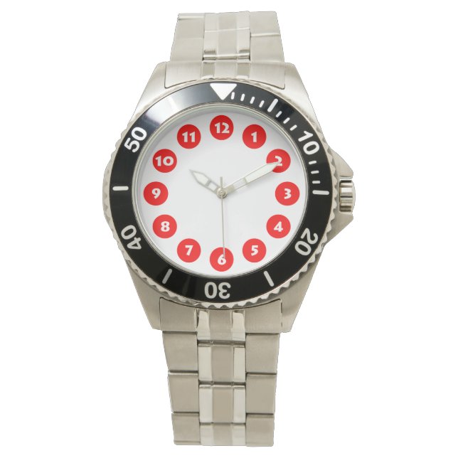 Montre 12 Spots - Rouge sur blanc (devant)