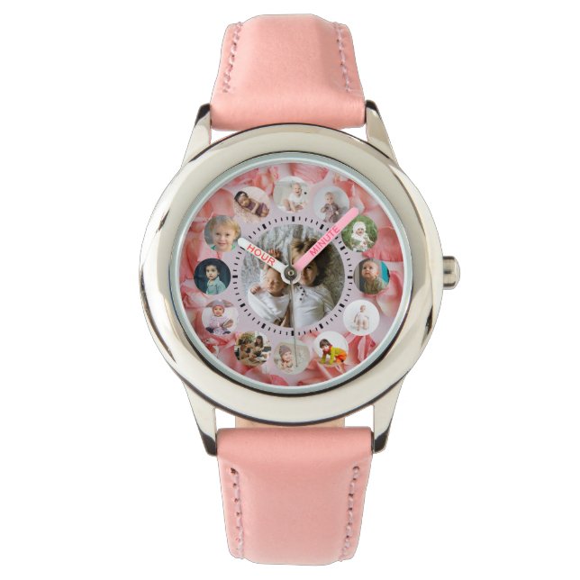 Montre 13 Photos collage Nom personnalisé rosy (devant)