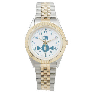 Montre 18e anniversaire initiales âge bleu