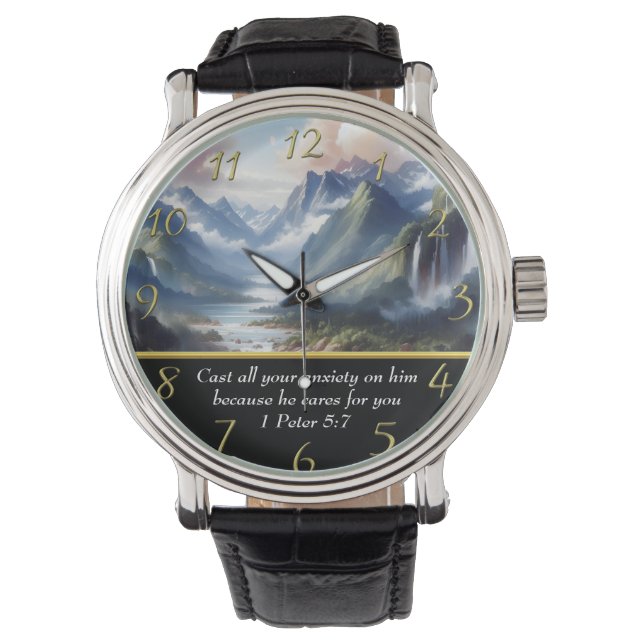 Montre 1 Pierre 5:7 lac moutain (devant)