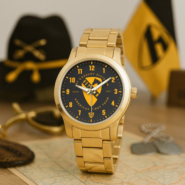 Montre 1st Cavalry Division America's First Team Veteran (1st Cavalry Division America's First Team Veteran Tribute Gold Stainless Steel Watch)