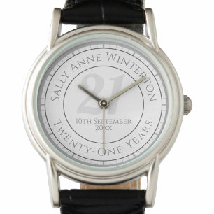 Montre 21e cadeau d'anniversaire avec nom, âge et date