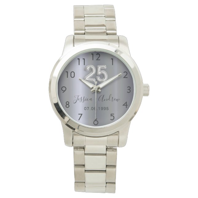 Montre 25e anniversaire du mariage noms d'argent (devant)