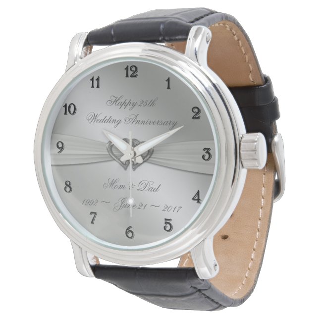 Montre 25e anniversaire Mariage d'argent classique (Incliné)