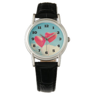 Montre 2 Ballons en forme de coeur rouge brillant flottan
