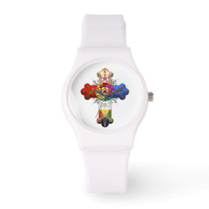Montre [400] Croix attrayante (Croix rose)