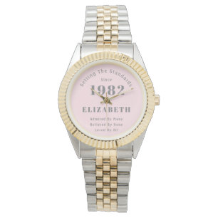 Montre 40e anniversaire 1982 Elégante fille rose gris fem