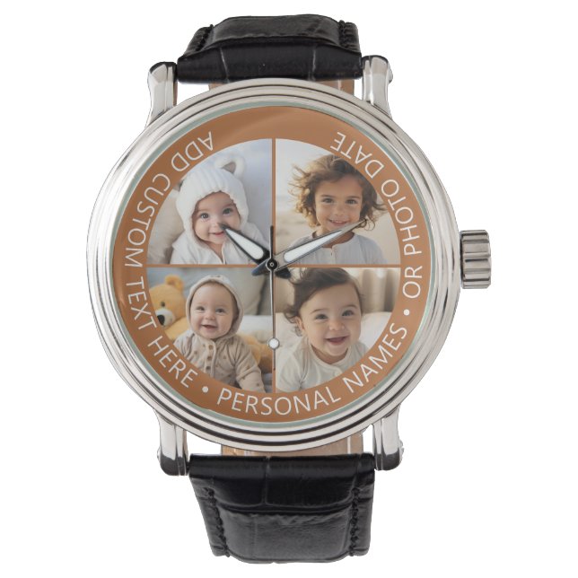 Montre 4 Collage photo avec courbure Texte personnalisé a (devant)