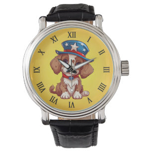 Montre 4 juillet Chiot mignon avec Casquette américain-71