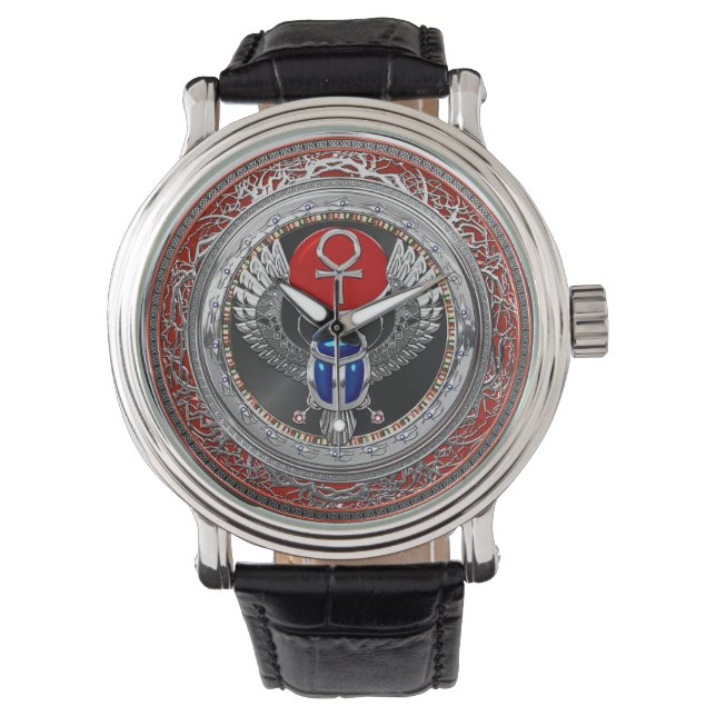 Montre [500] Scarab à ailes en argent sacré égyptien et A (devant)
