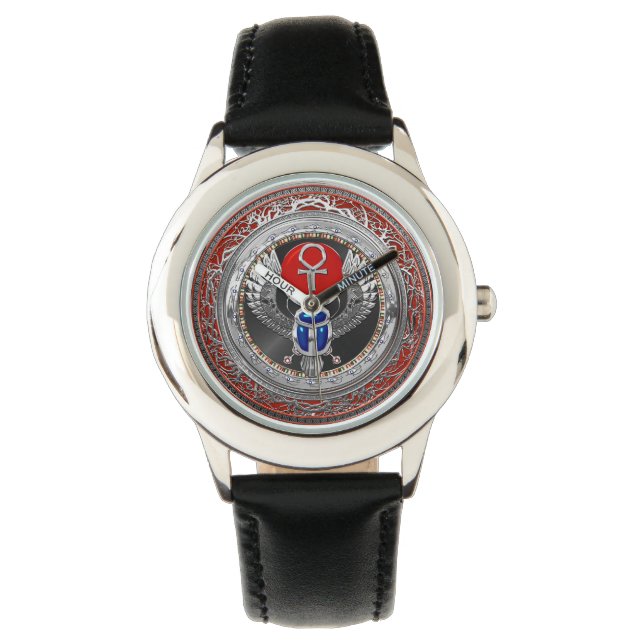 Montre [500] Scarab à ailes en argent sacré égyptien et A (devant)