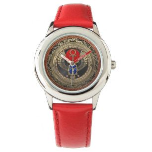 Montre [500] Scarab en or sacré égyptien ailé avec Ankh