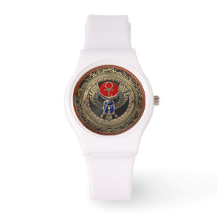 Montre [500] Scarab en or sacré égyptien ailé avec Ankh
