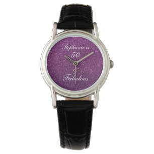 Montre 50 Et Fabulous Anniversaire Pink Purple Glittery C