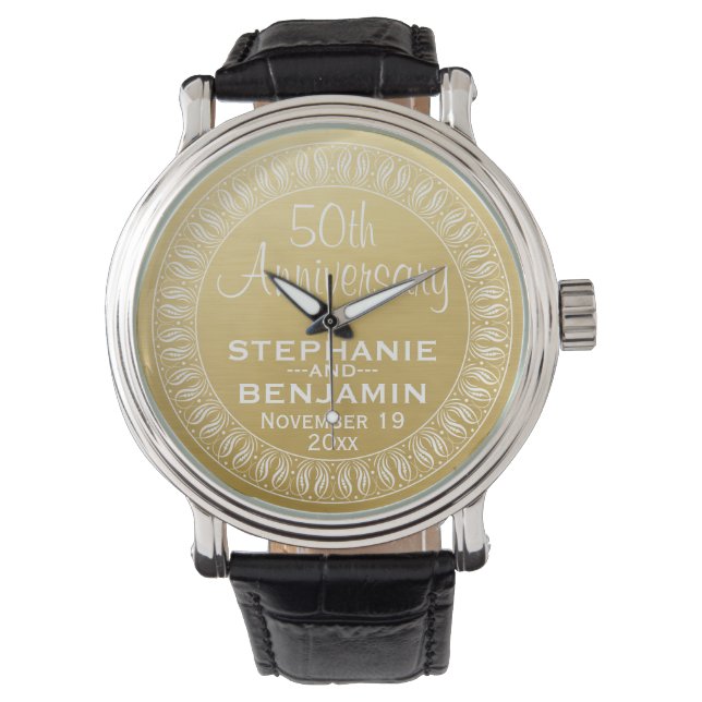 Montre 50e anniversaire du Mariage Or personnalisé (devant)