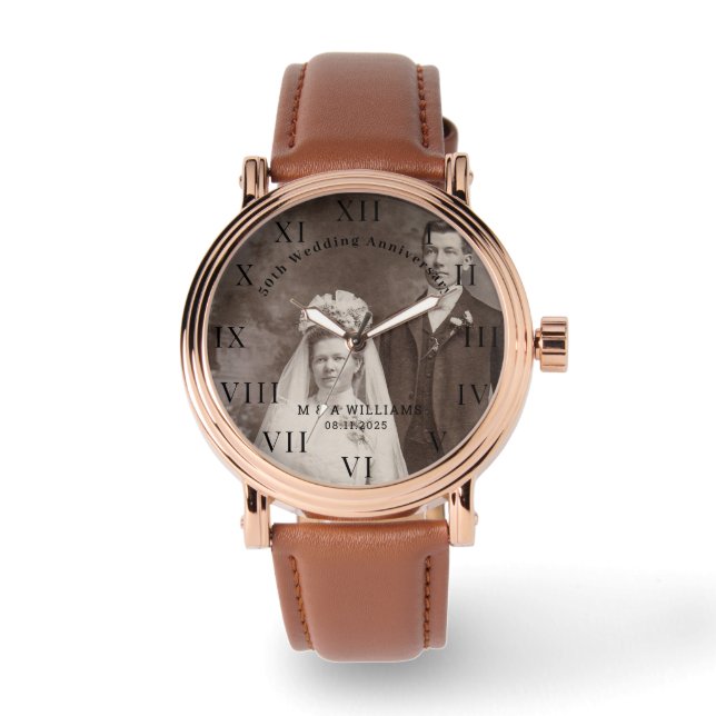 Montre 50e anniversaire du Mariage Photo moderne élégante (Recto)