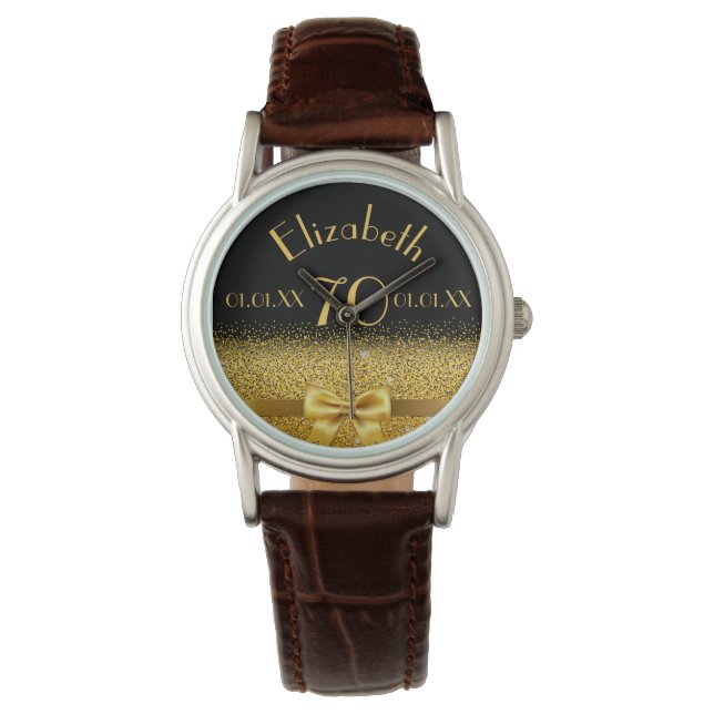 Montre 70e anniversaire noir or monogramme élégant (devant)