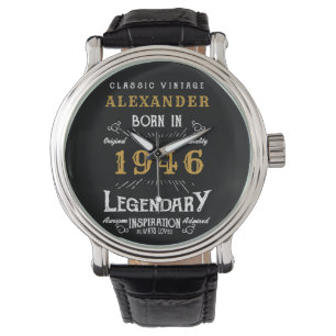 Montre 80e anniversaire Personnalisé Né 1946 Vintage Noir