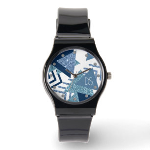 Montre 80s Luxe Abstrait Monogramme Turquoise et Navy