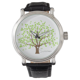 Montre à bracelet en cuir Vintage de l'arbre vert