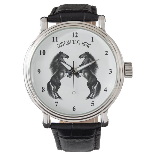 Montre à cheval noir droit - Texte personnalisé (devant)