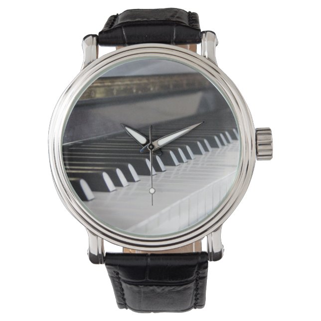 Montre à clés de piano avec bracelet noir (devant)