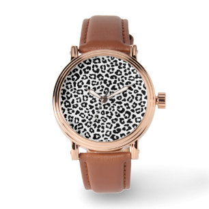 Montre à fond en peau de léopard noir et blanc mod