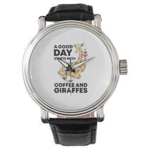 Montre A Good Day Starts With Coffee & Giraffe Gift Funny
