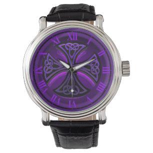 Montre à poignet de croix celtique noire et violet