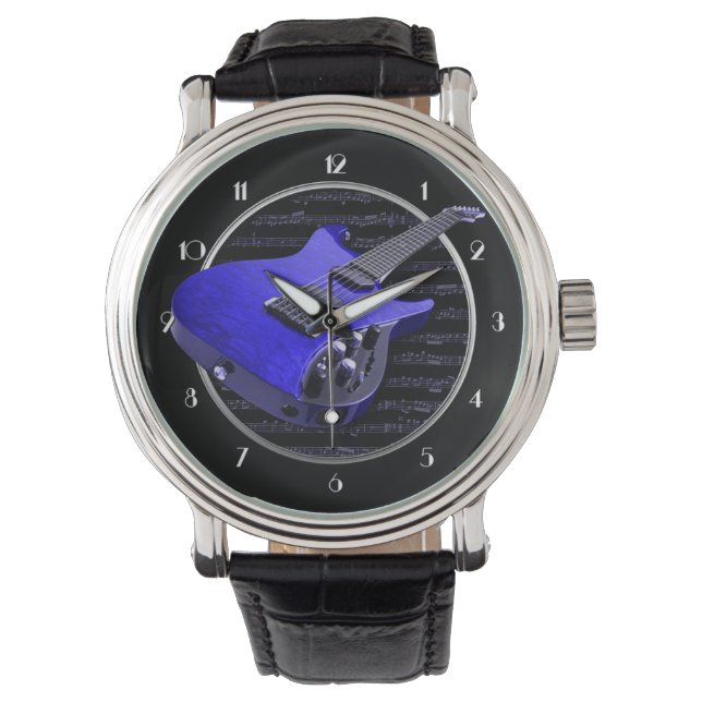 Montre à poignet de guitare électrique bleu (devant)