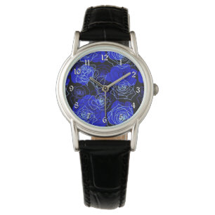 Montre à poignet Floral Rose bleu inaccessible