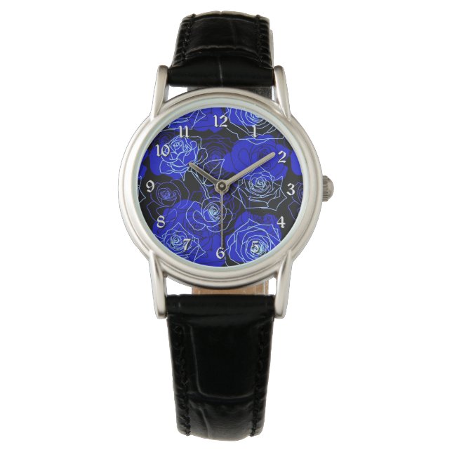 Montre à poignet Floral Rose bleu inaccessible (devant)