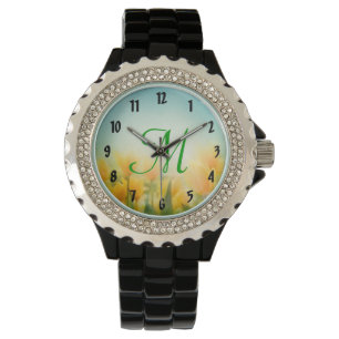 Montre à poignet pour tulipes jaunes baisées au so