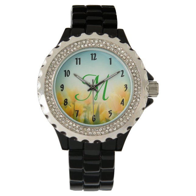 Montre à poignet pour tulipes jaunes baisées au so (devant)