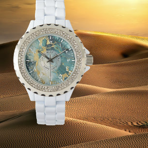 Montre à strass Marbre de sarcelle et or – Émail b