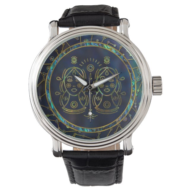 Montre Abalon or Gemini Zodiac sur Constellation (devant)