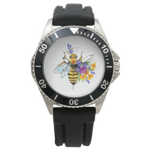 Montre Abeille à fleurs avec plantes sauvages