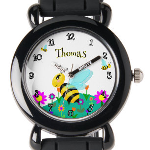 Montre Abeilles dans les fleurs Police personnalisée drôl
