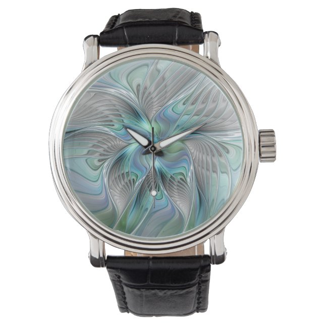Montre Abstract Blue Green Butterfly Fantasy Fractal Art (devant)