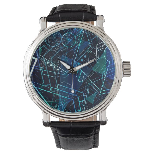 Montre Abstract Digital Geometric Data Blue Art (devant)
