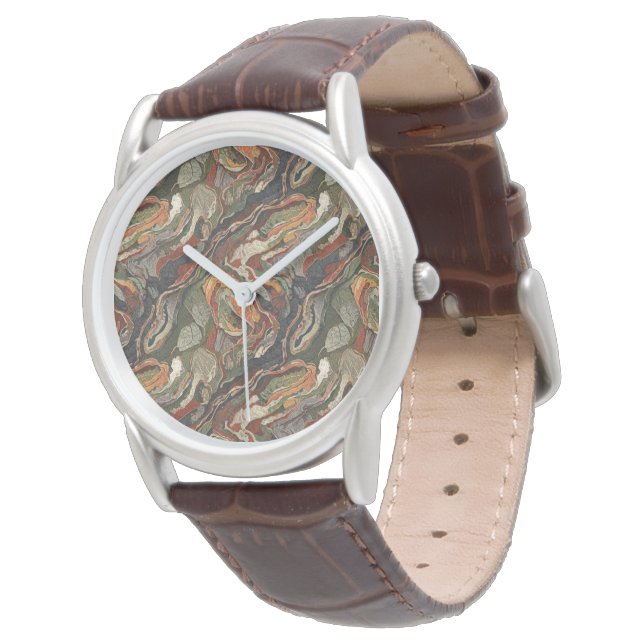 Montre Abstract Earth Tone Swirl Pattern (Incliné)
