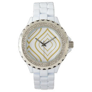 Montre Abstract geometrical, white and gold