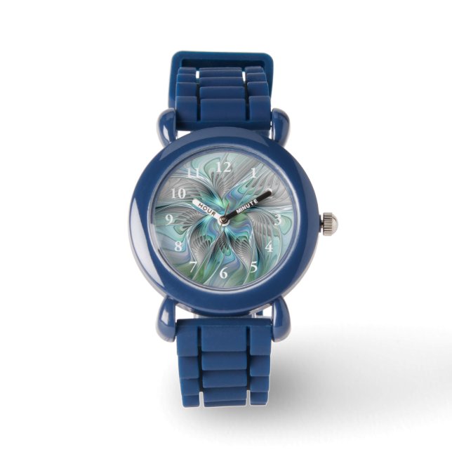 Montre Abstrait Bleu Vert Papillon Imaginaire Fractal Art (Recto)