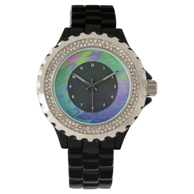 Montre Abstrait couleur vert bleu splash (devant)