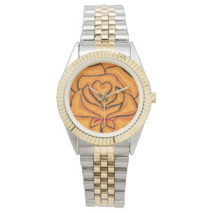Montre Abstrait "I Heart You" rose or & noir accents