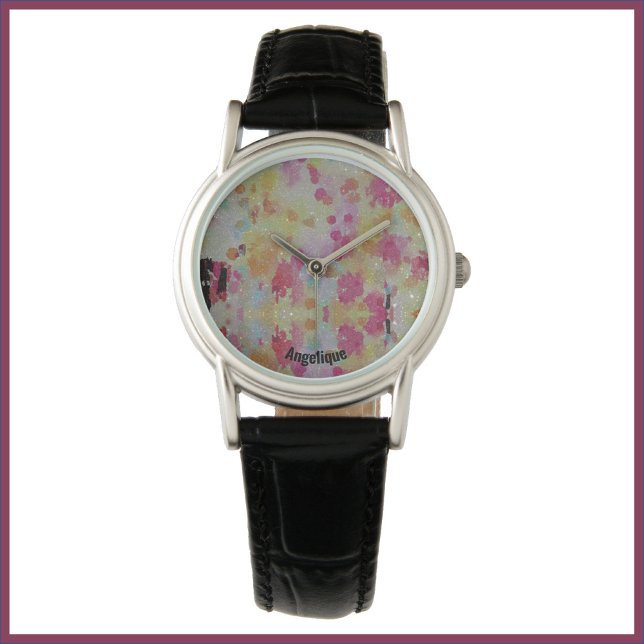 Montre Abstrait rose noir et jaune (Créateur téléchargé)