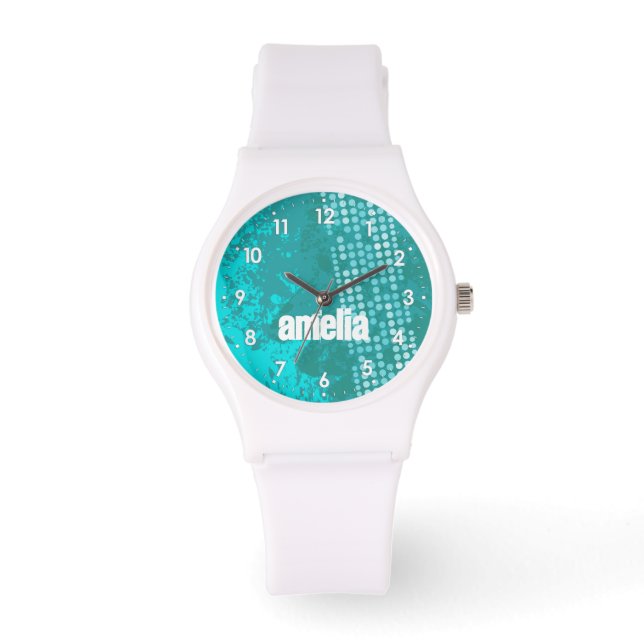 Montre Abstraite aqua turquoise nom sport (Recto)